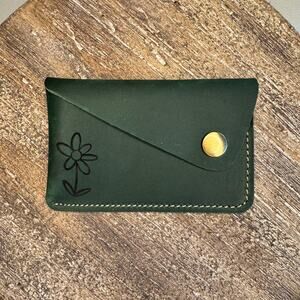 Genuine Leather Wallet  DARK GREEN Side Snap Credit Card Holder Wallet NEW